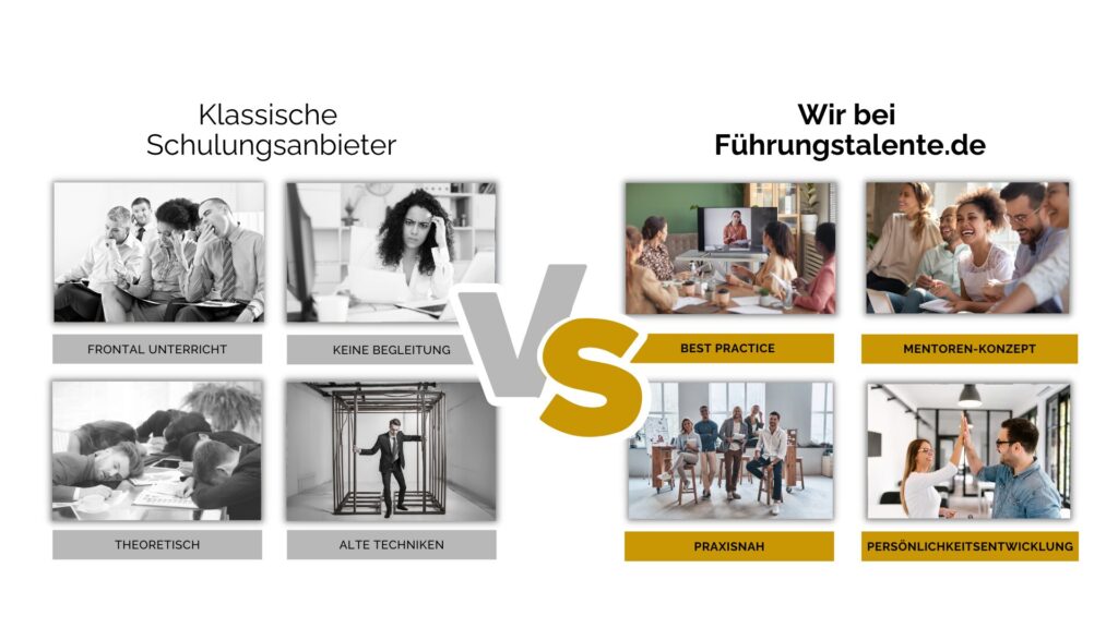 Unterschied zwischen klassischen Anbietern und uns als moderner Weiterbildungspartner für junge Führung